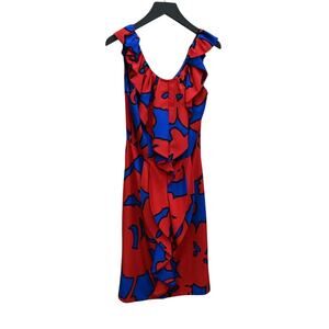 Moschino Cheap & Chic Red Blue Ruffled Sleeveless Print Dress Size 4